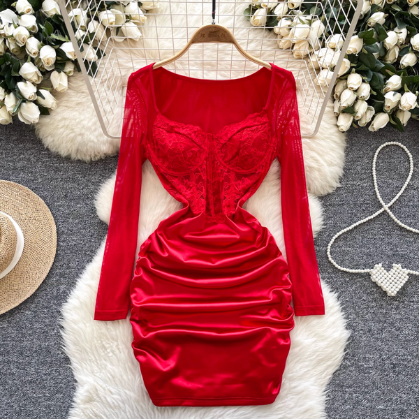 Sexy Lace Patchwork Satin Dress