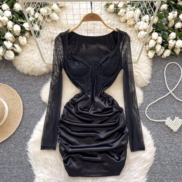 Sexy Lace Patchwork Satin Dress