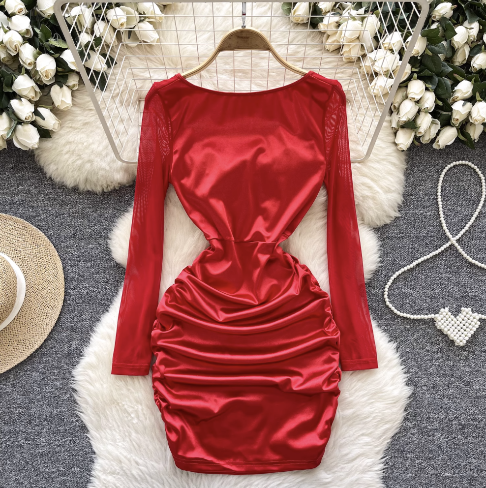 Sexy Lace Patchwork Satin Dress
