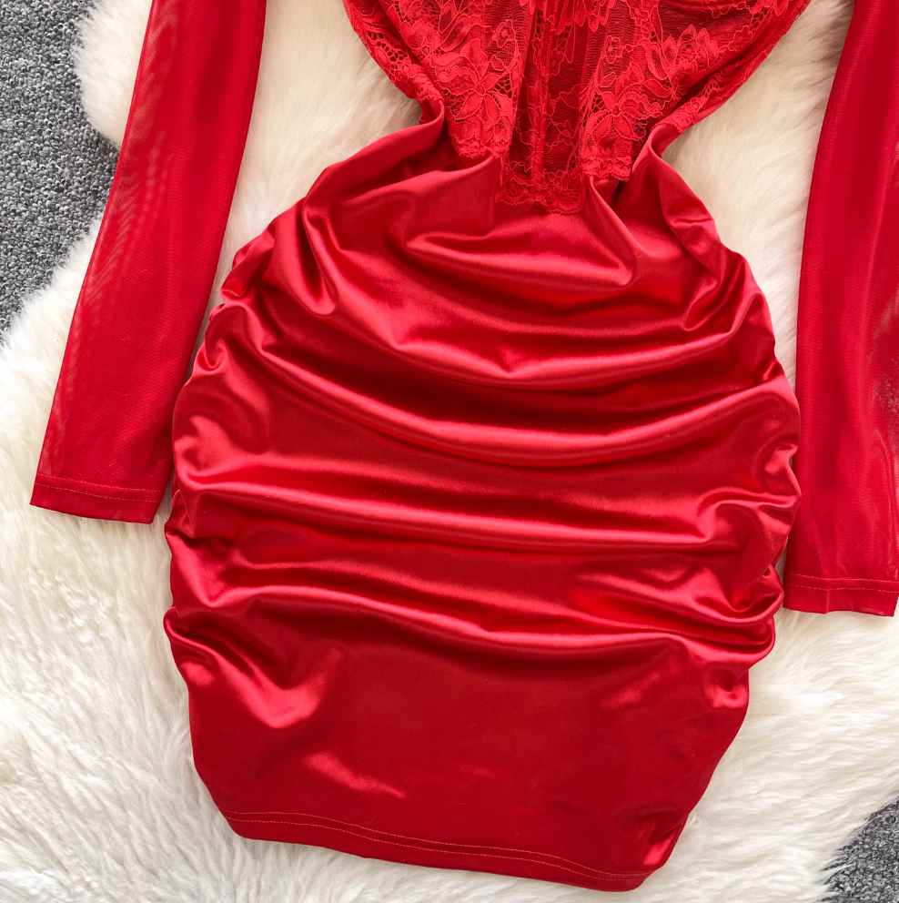Sexy Lace Patchwork Satin Dress