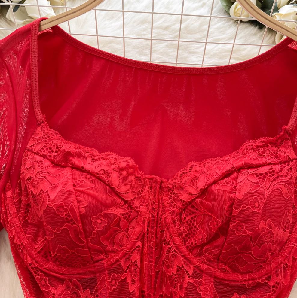 Sexy Lace Patchwork Satin Dress