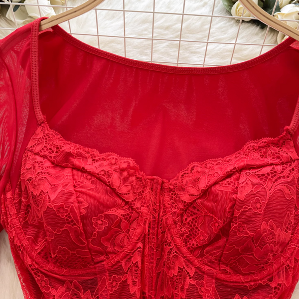 Sexy Lace Patchwork Satin Dress