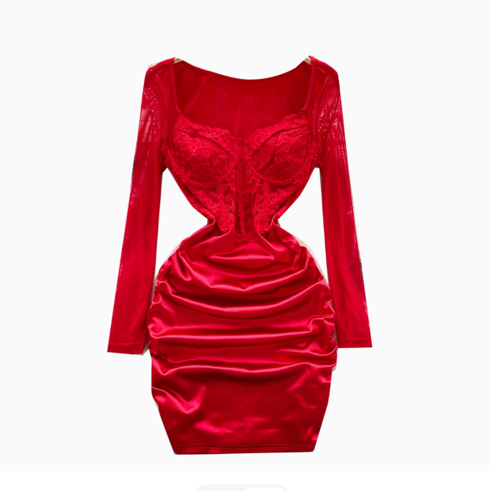 Sexy Lace Patchwork Satin Dress