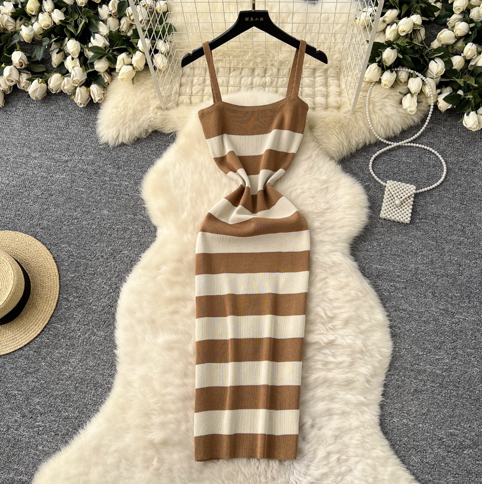 Cardigan & Slip Dress Striped 2Pcs