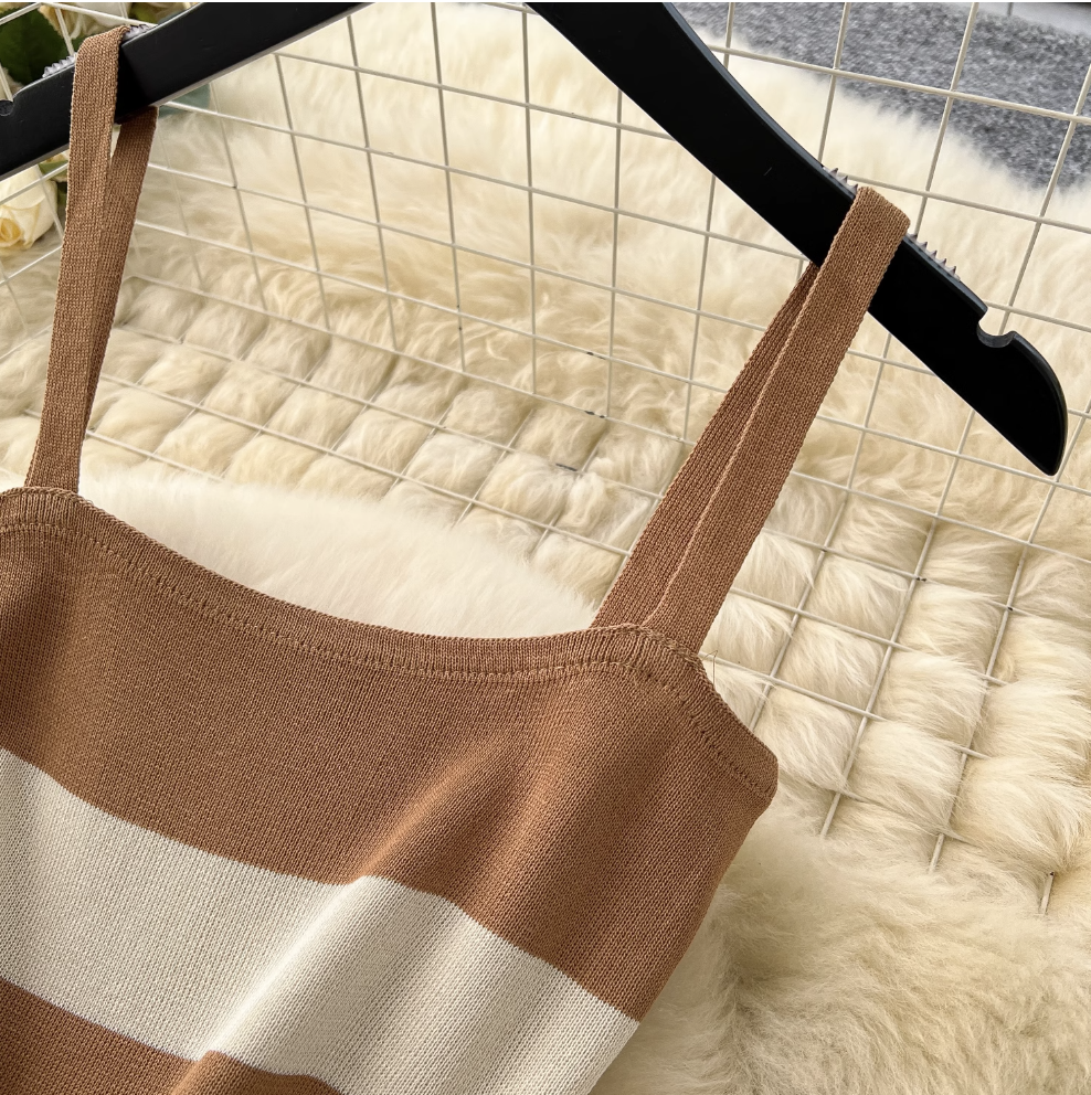 Cardigan & Slip Dress Striped 2Pcs