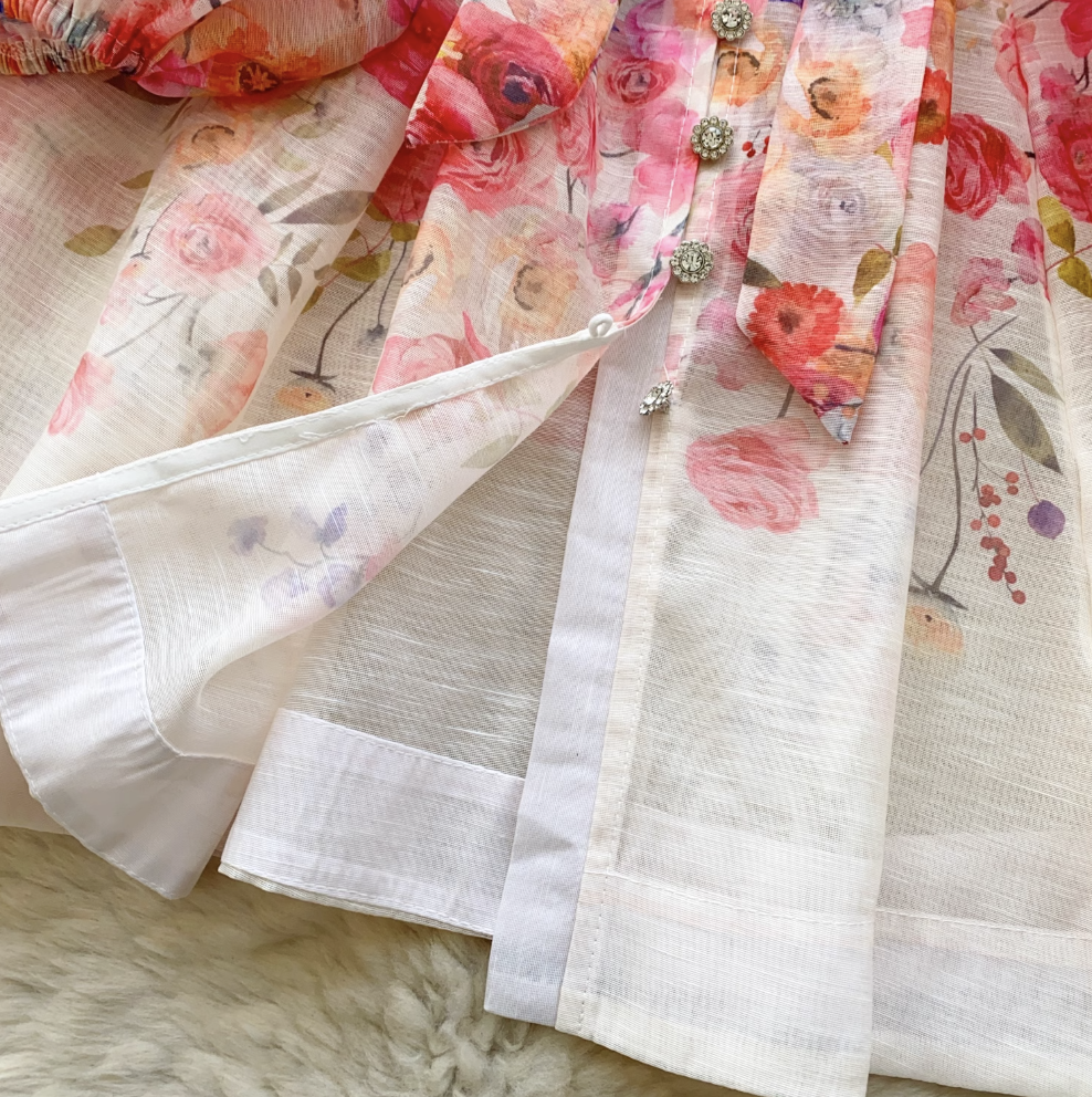 Courtly Pearl Buttons Floral Shirt Dress
