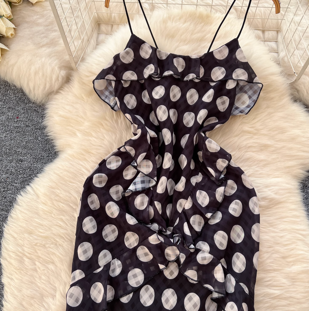 Irregular Design Polka Dot Slip Dress