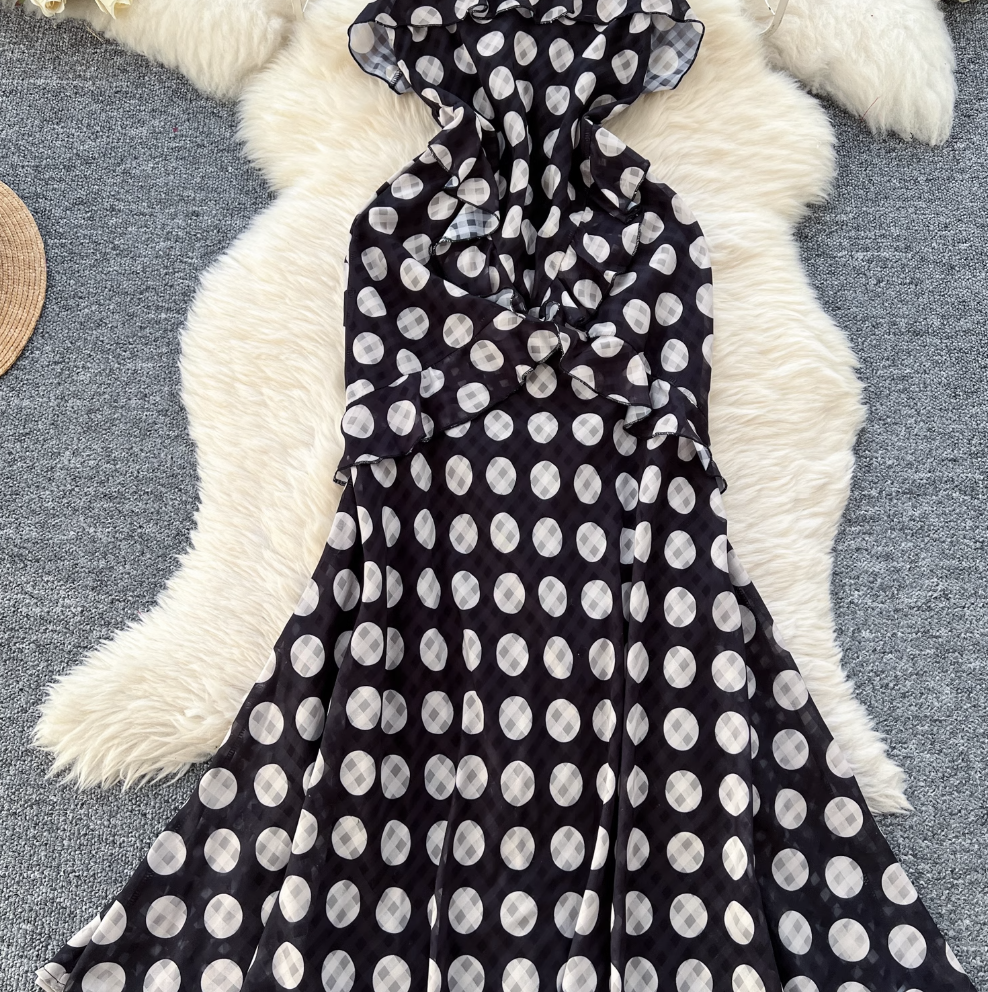 Irregular Design Polka Dot Slip Dress