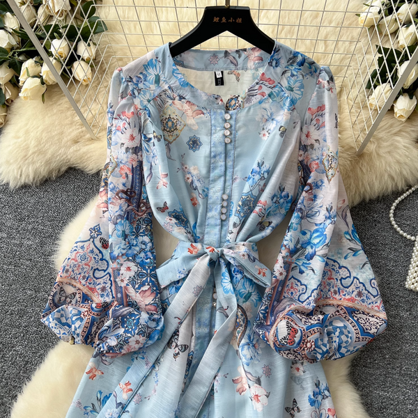 French Style Beaded Ruffled Floral Dress