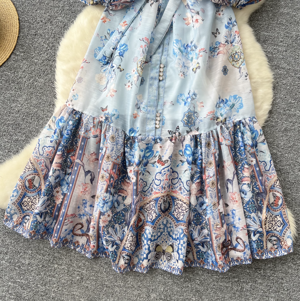 French Style Beaded Ruffled Floral Dress
