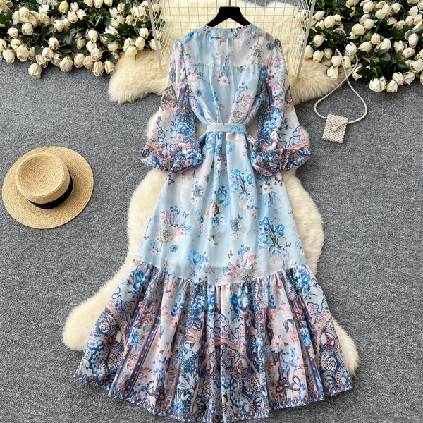 French Style Beaded Ruffled Floral Dress