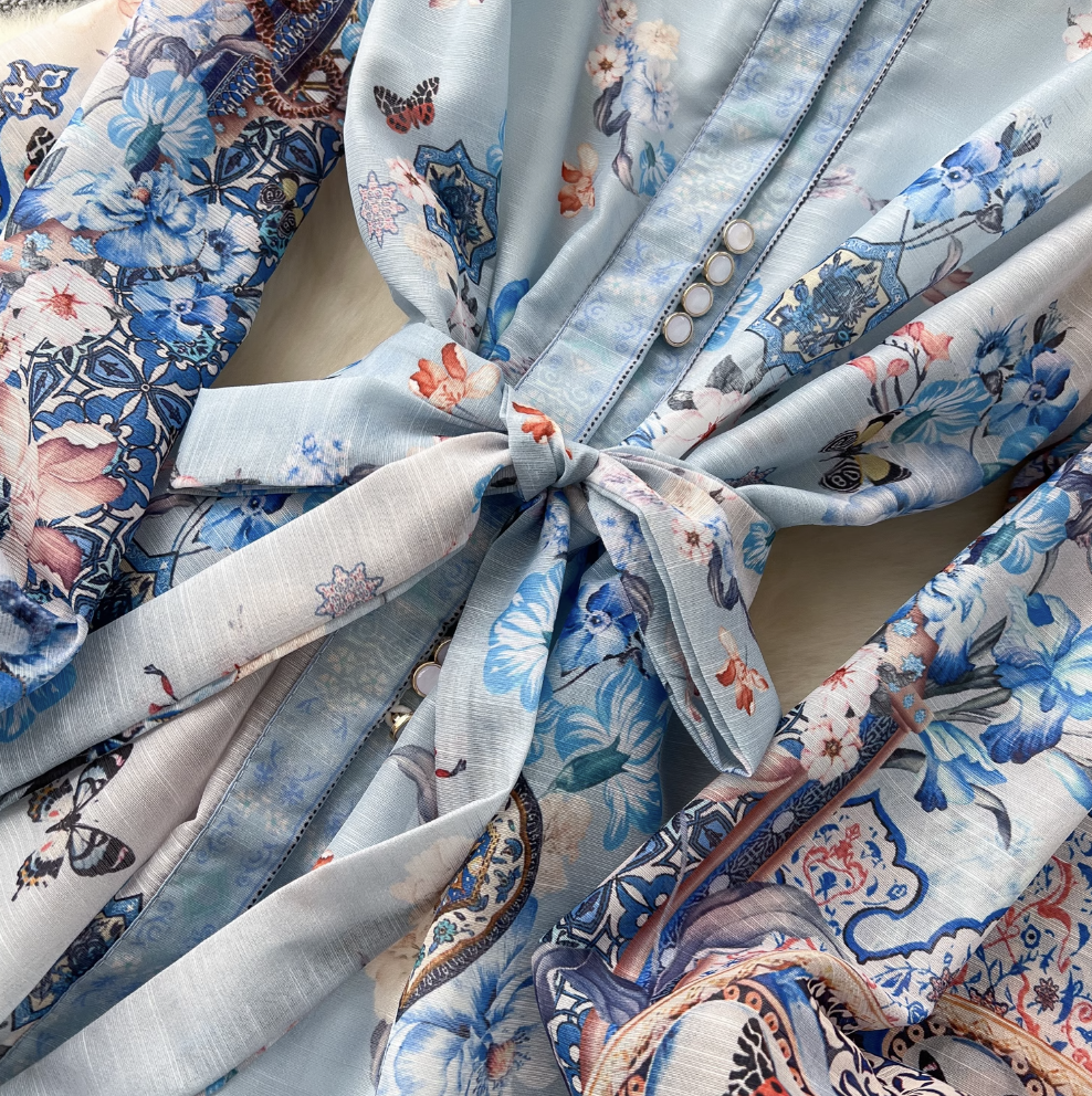 French Style Beaded Ruffled Floral Dress