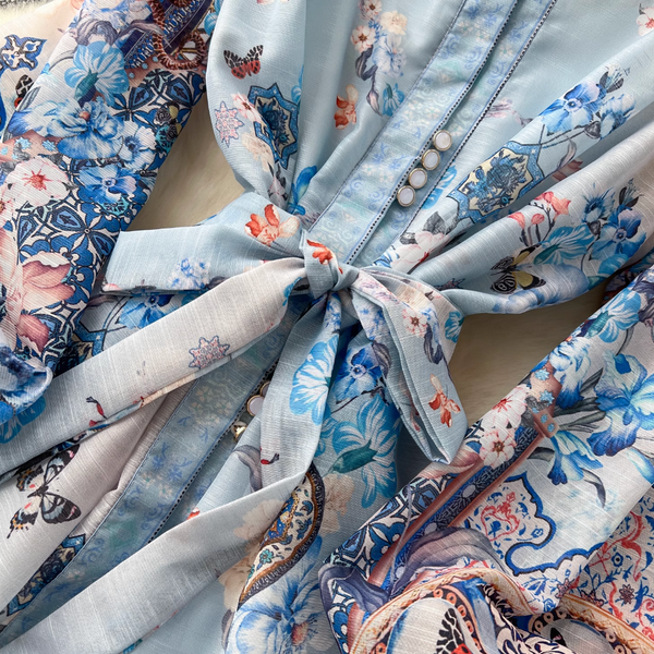 French Style Beaded Ruffled Floral Dress
