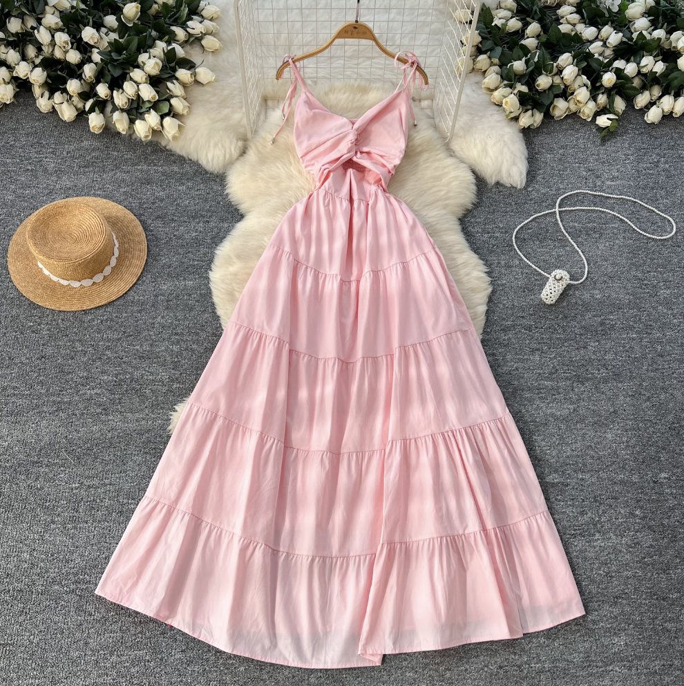 Hollowed Knotted Elastic Slip Dress