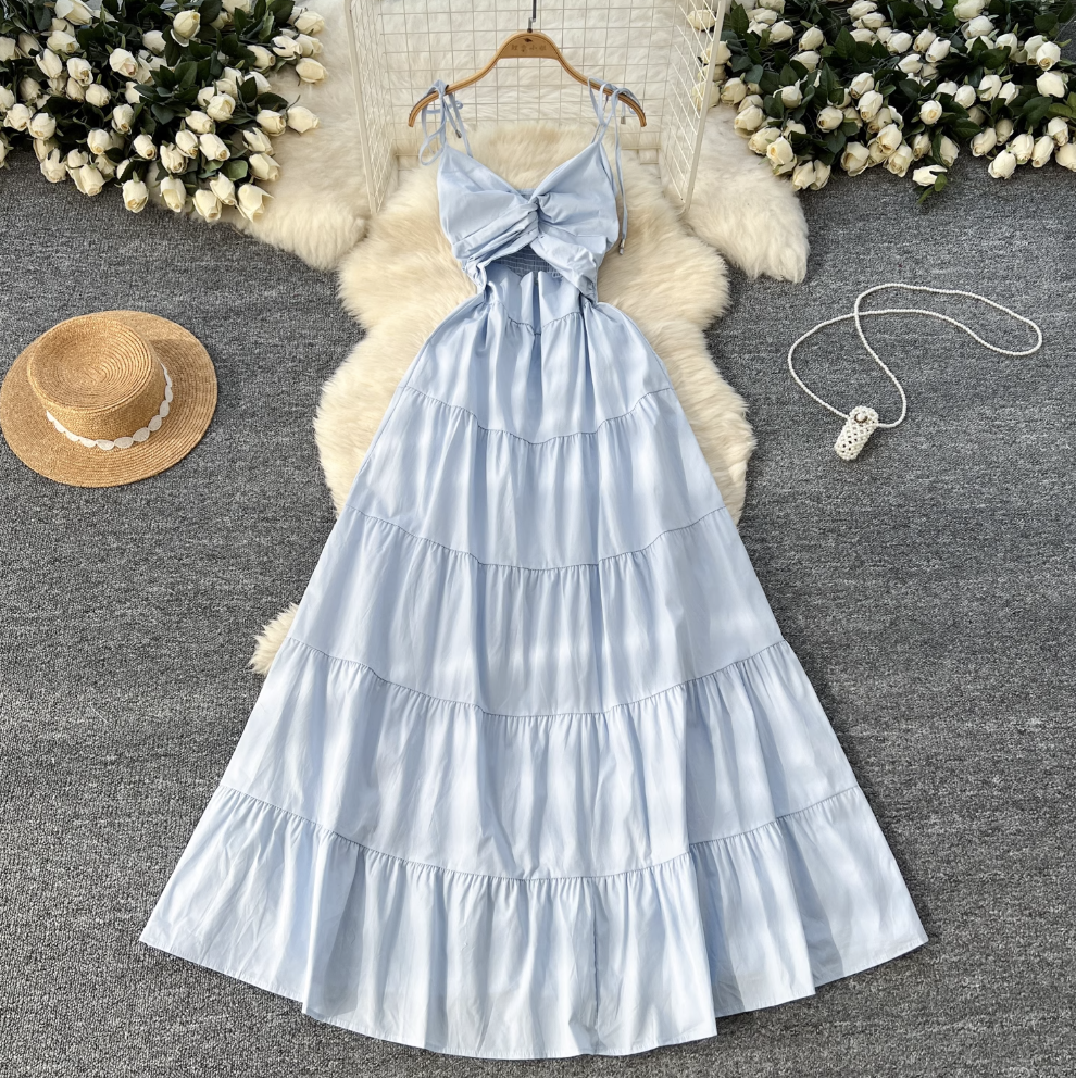 Hollowed Knotted Elastic Slip Dress
