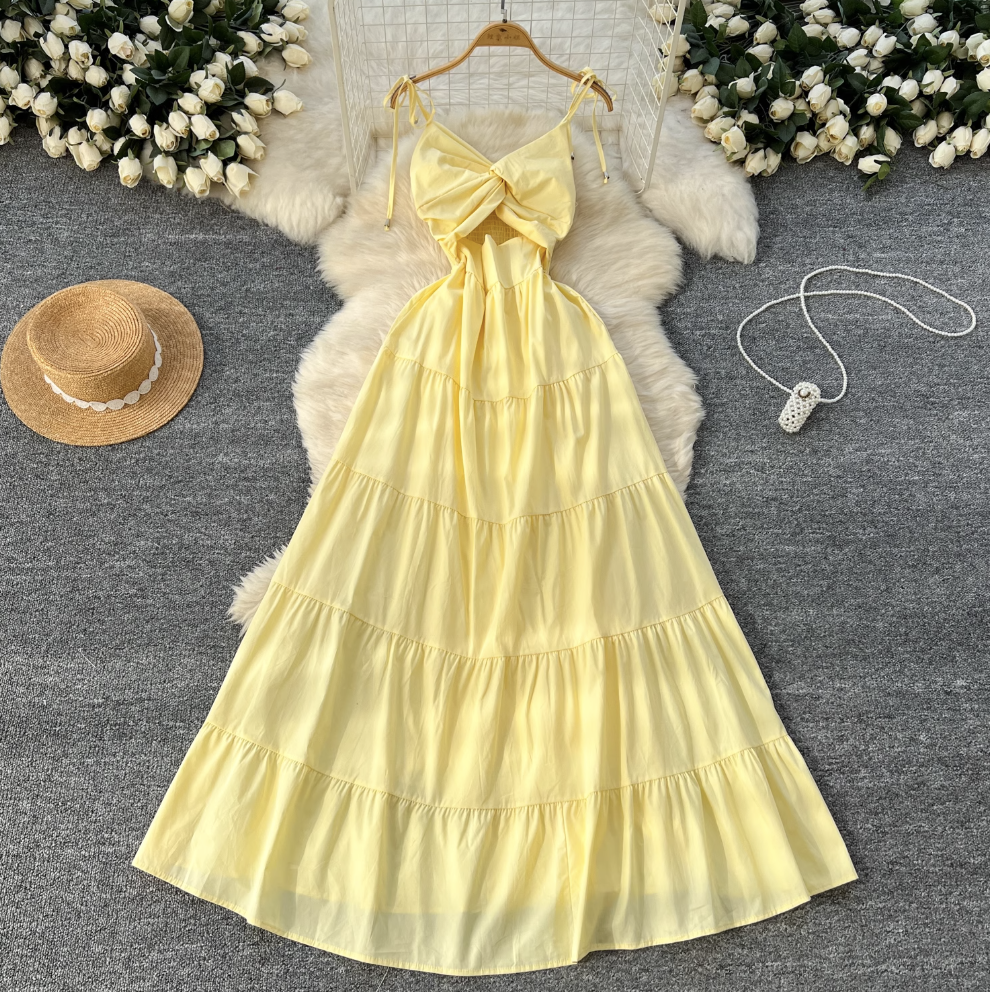 Hollowed Knotted Elastic Slip Dress