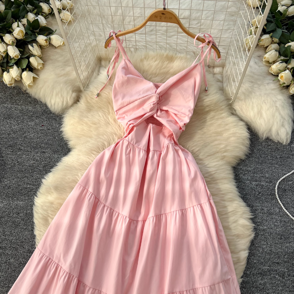 Hollowed Knotted Elastic Slip Dress