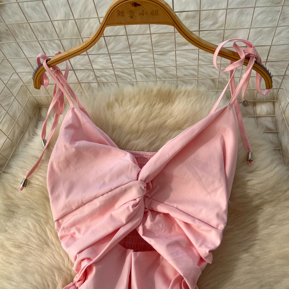 Hollowed Knotted Elastic Slip Dress