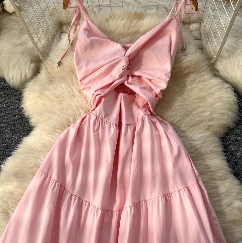 Hollowed Knotted Elastic Slip Dress