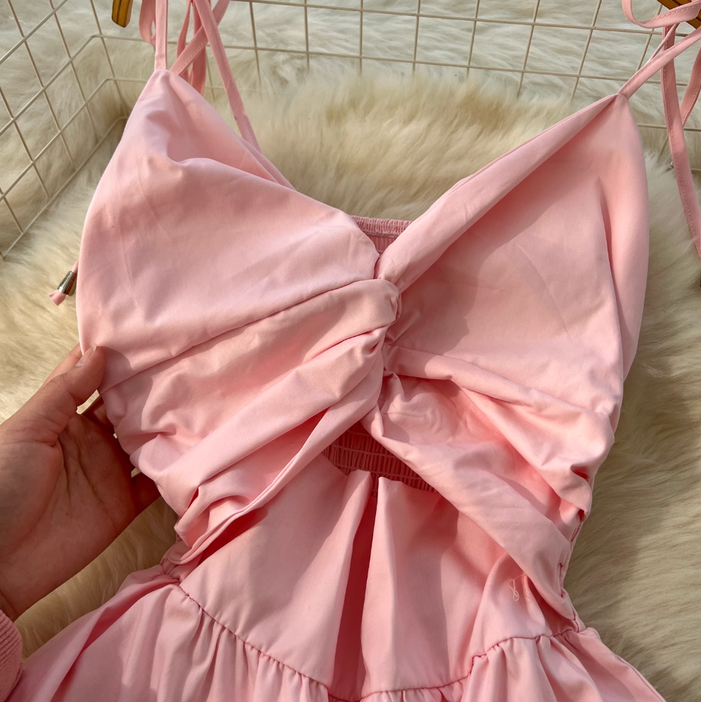 Hollowed Knotted Elastic Slip Dress