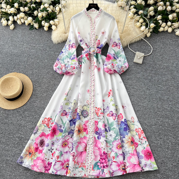 Vintage Flared Sleeve Floral Dress