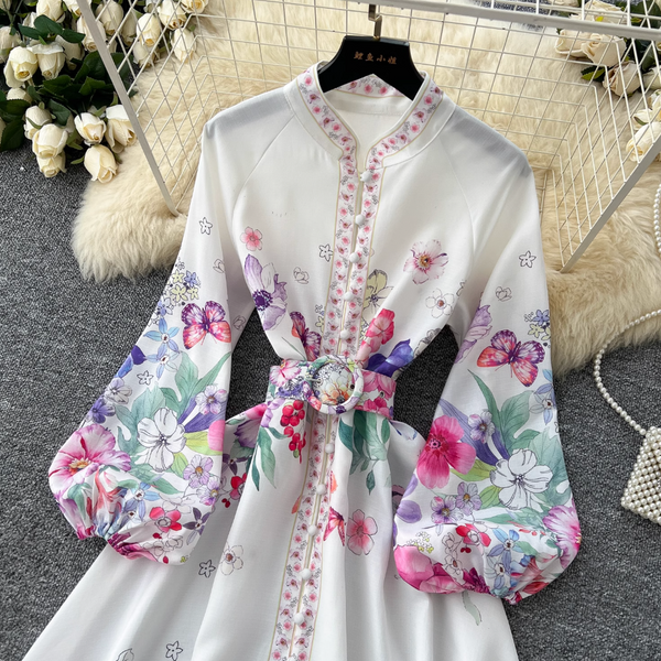 Vintage Flared Sleeve Floral Dress