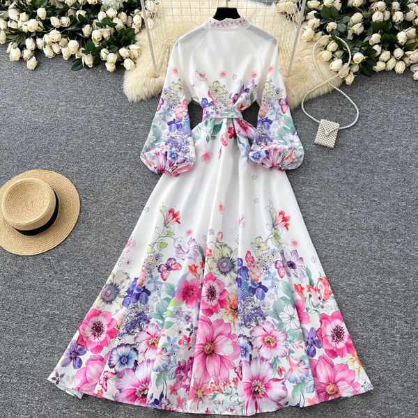 Vintage Flared Sleeve Floral Dress