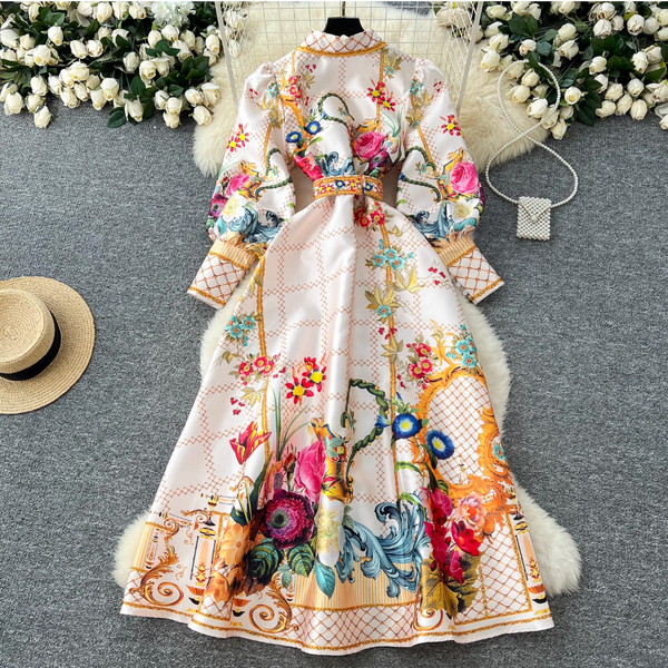 Courtly Floral Dress with Belt