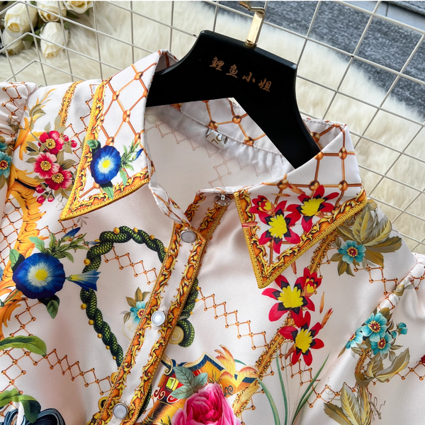 Courtly Floral Dress with Belt