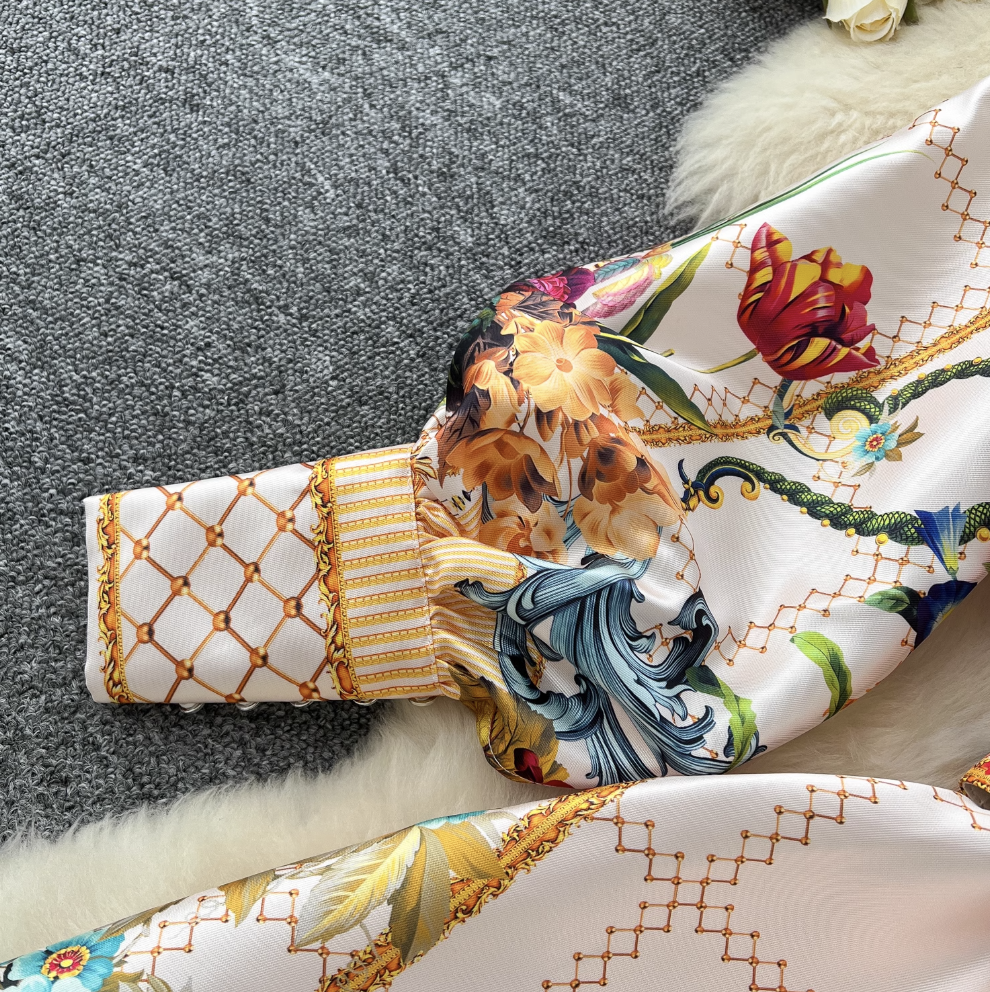 Courtly Floral Dress with Belt