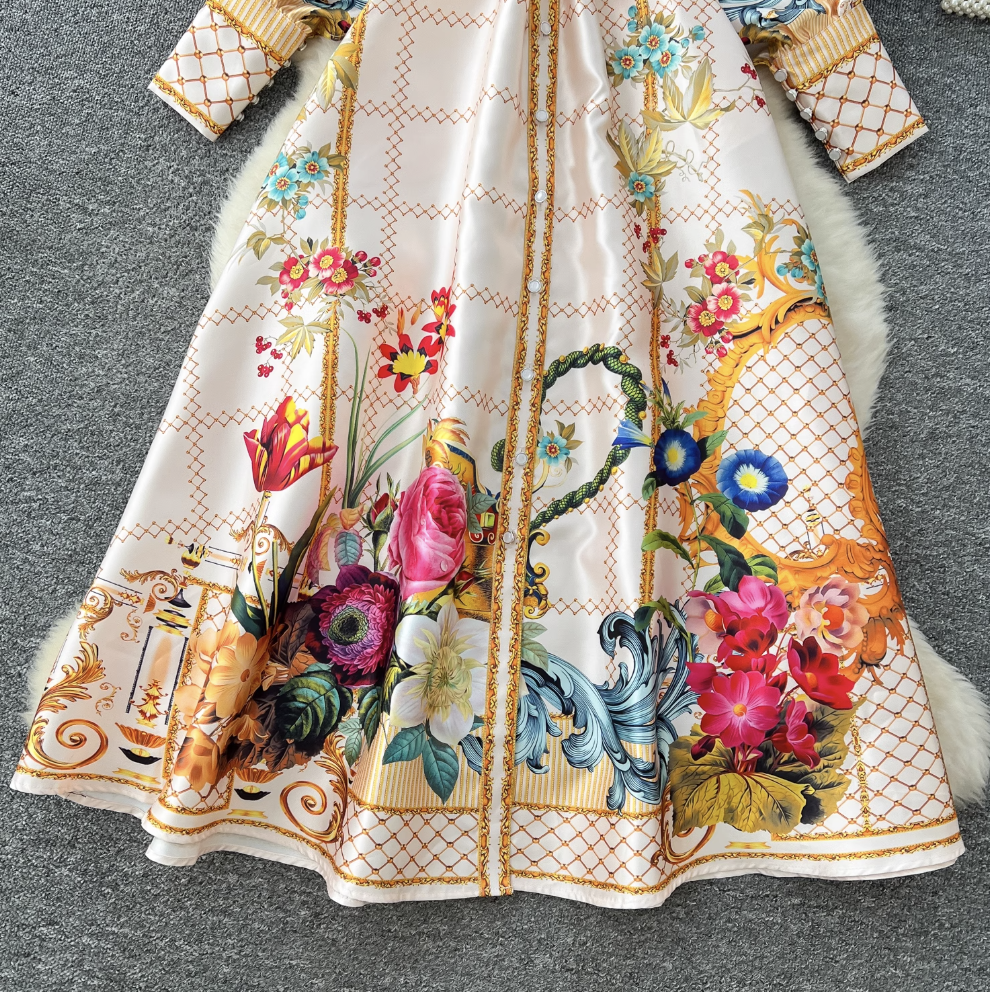 Courtly Floral Dress with Belt