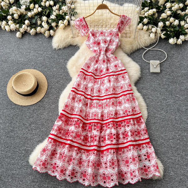 Vintage Pattern Crochet Maxi Dress