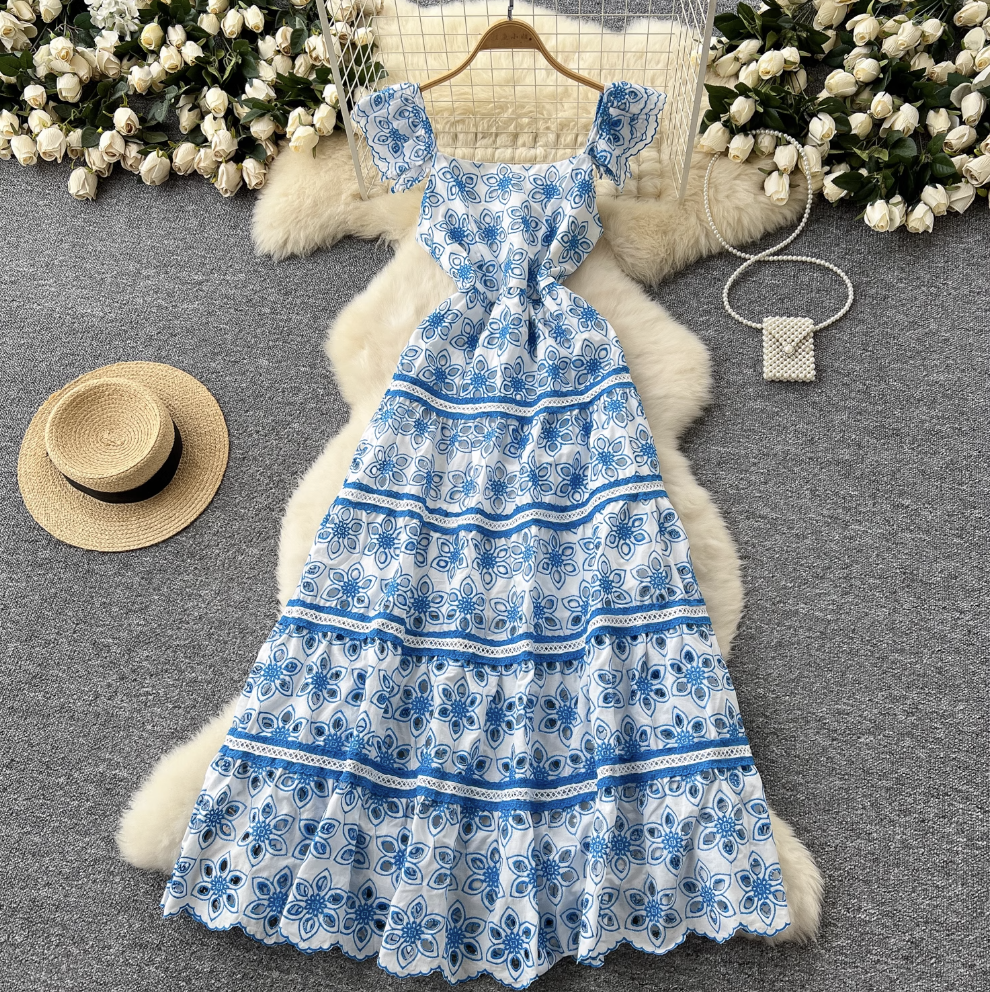 Vintage Pattern Crochet Maxi Dress