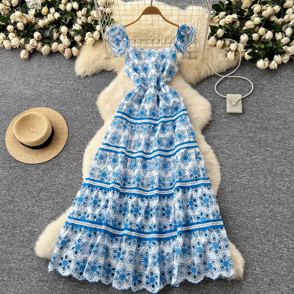 Vintage Pattern Crochet Maxi Dress