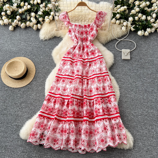 Vintage Pattern Crochet Maxi Dress