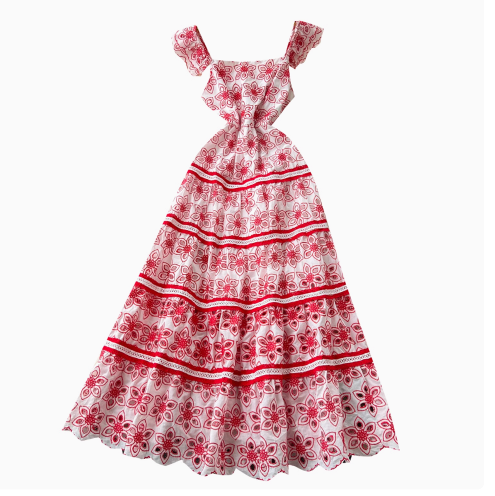 Vintage Pattern Crochet Maxi Dress
