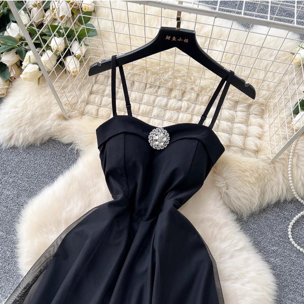 Premium Black Puffy Mesh Slip Dress