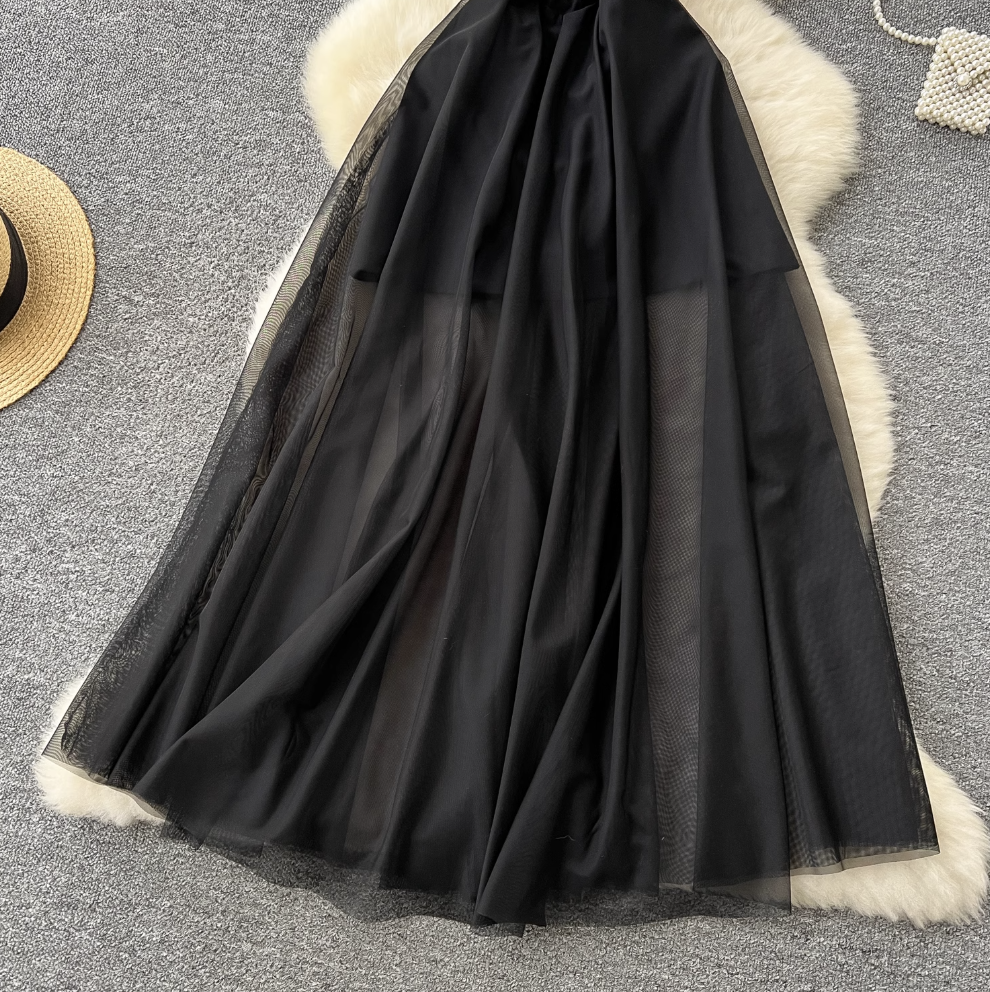 Premium Black Puffy Mesh Slip Dress