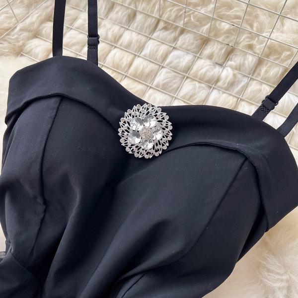 Premium Black Puffy Mesh Slip Dress