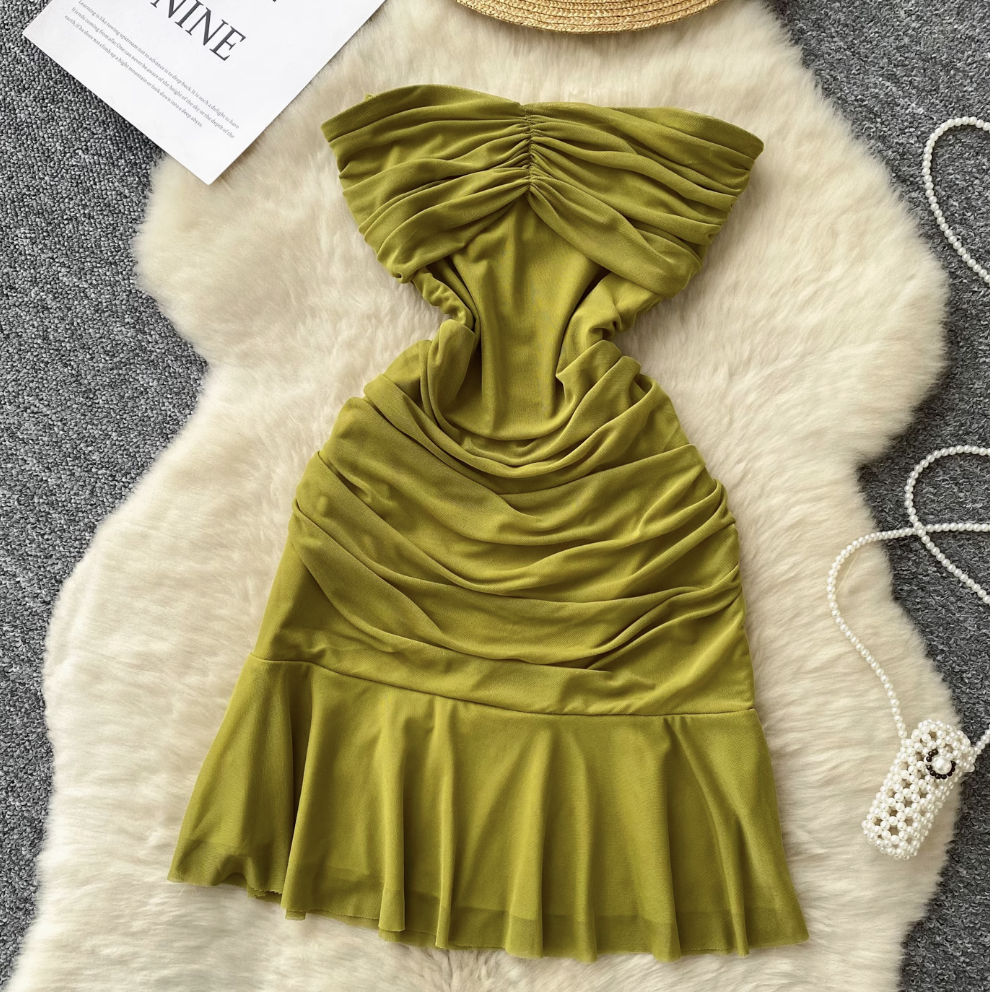 Off-shoulder Solid Color Ruffled Dress