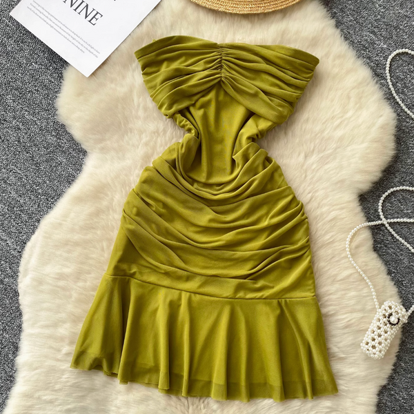 Off-shoulder Solid Color Ruffled Dress