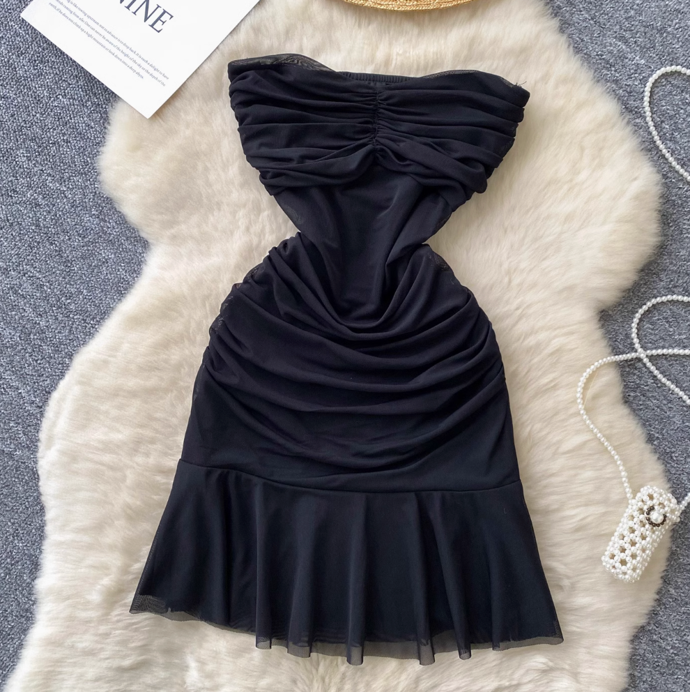 Off-shoulder Solid Color Ruffled Dress