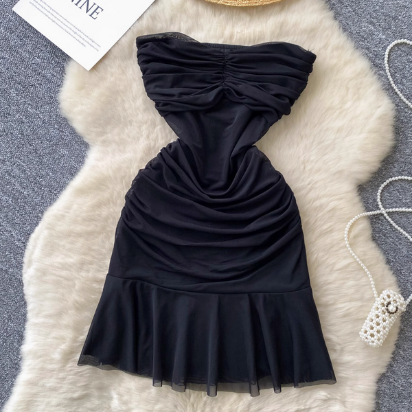 Off-shoulder Solid Color Ruffled Dress