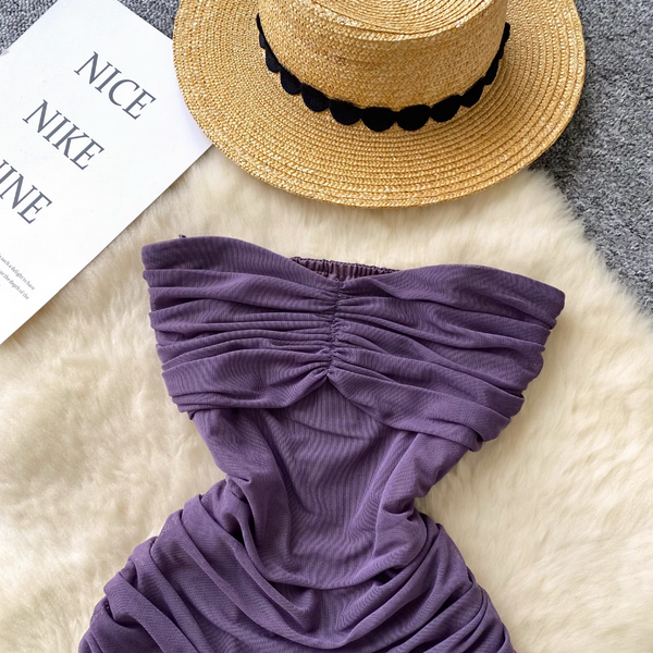 Off-shoulder Solid Color Ruffled Dress