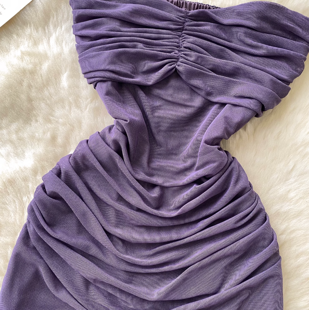 Off-shoulder Solid Color Ruffled Dress
