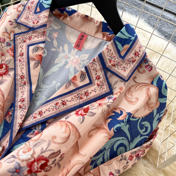 Vintage Suit Collar Floral Printed Dress