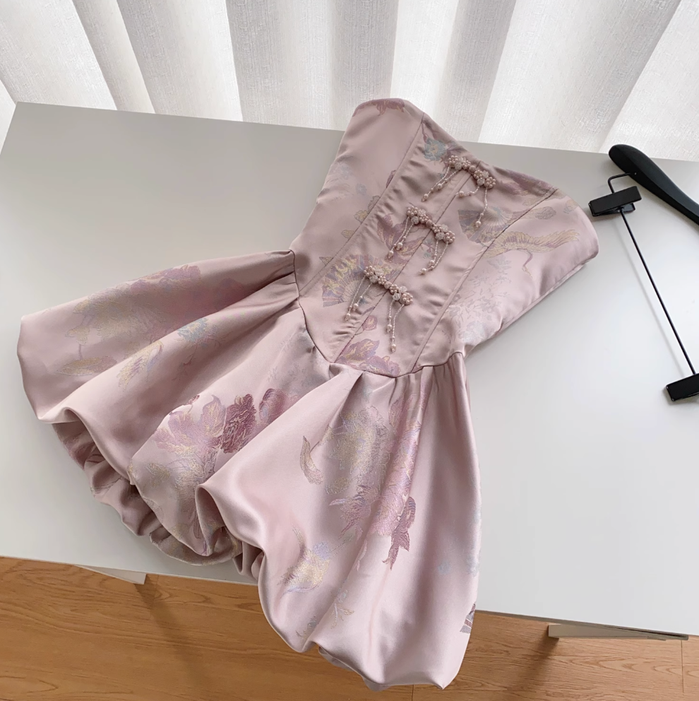 High-end Beaded Floral Jacquard Dress
