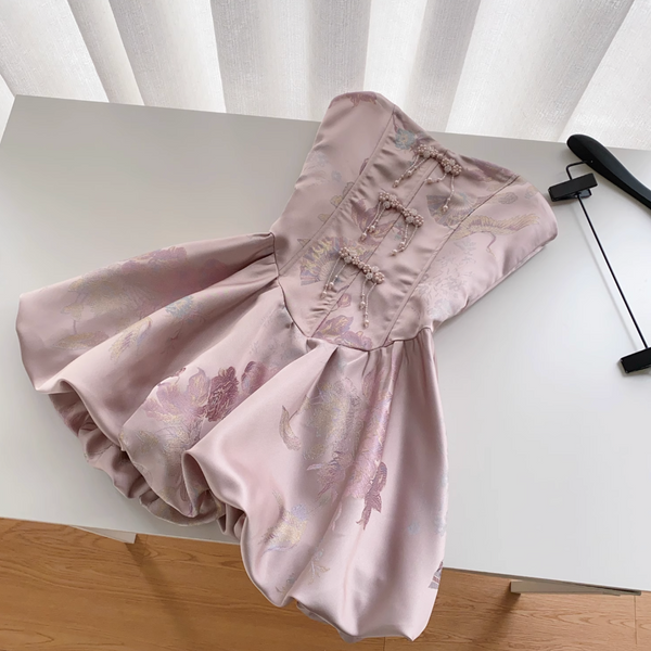 High-end Beaded Floral Jacquard Dress