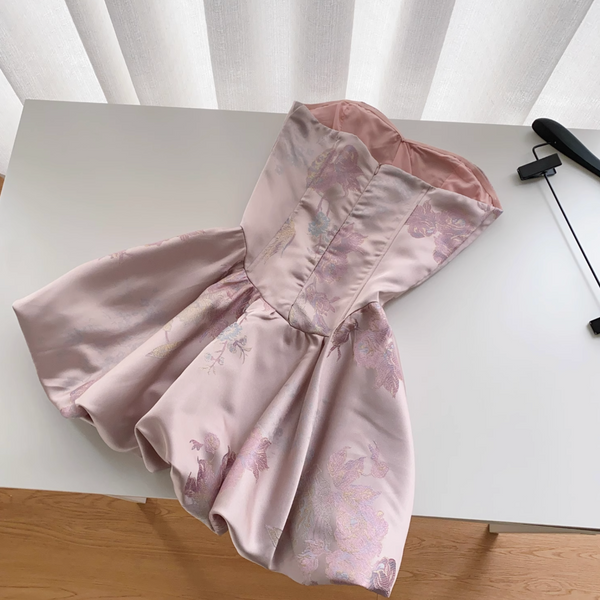 High-end Beaded Floral Jacquard Dress