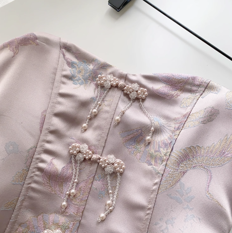 High-end Beaded Floral Jacquard Dress